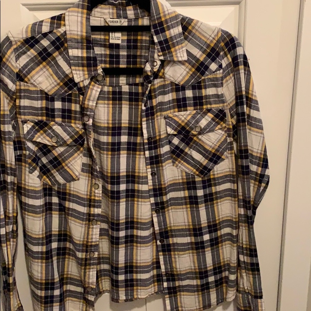 forever 21 blue, white and yellow cute flannel. S